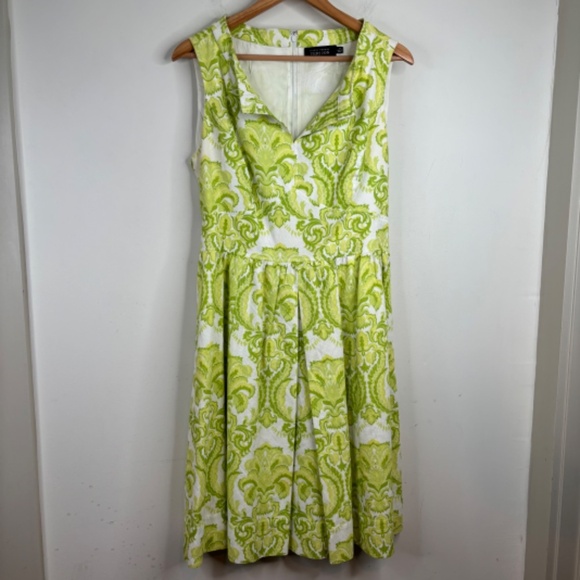 Teri Jon Rickie Freeman Sleeveless Dress 14 Green Print Preppy Old Money Spring - Picture 13 of 13
